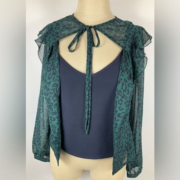 MOONRIVER NWT Chiffon Emerald Leopard Print Bodice Top With Camisole Women’s Sm - Picture 2 of 8